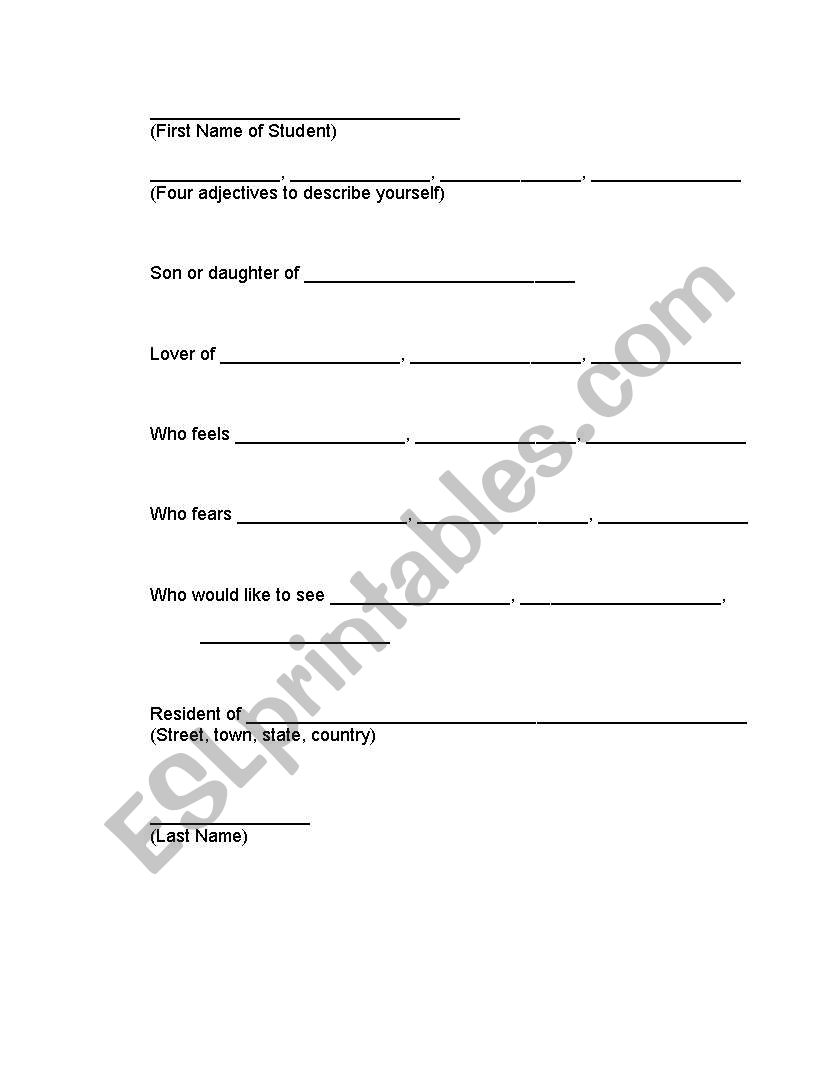 Biographical Poem worksheet