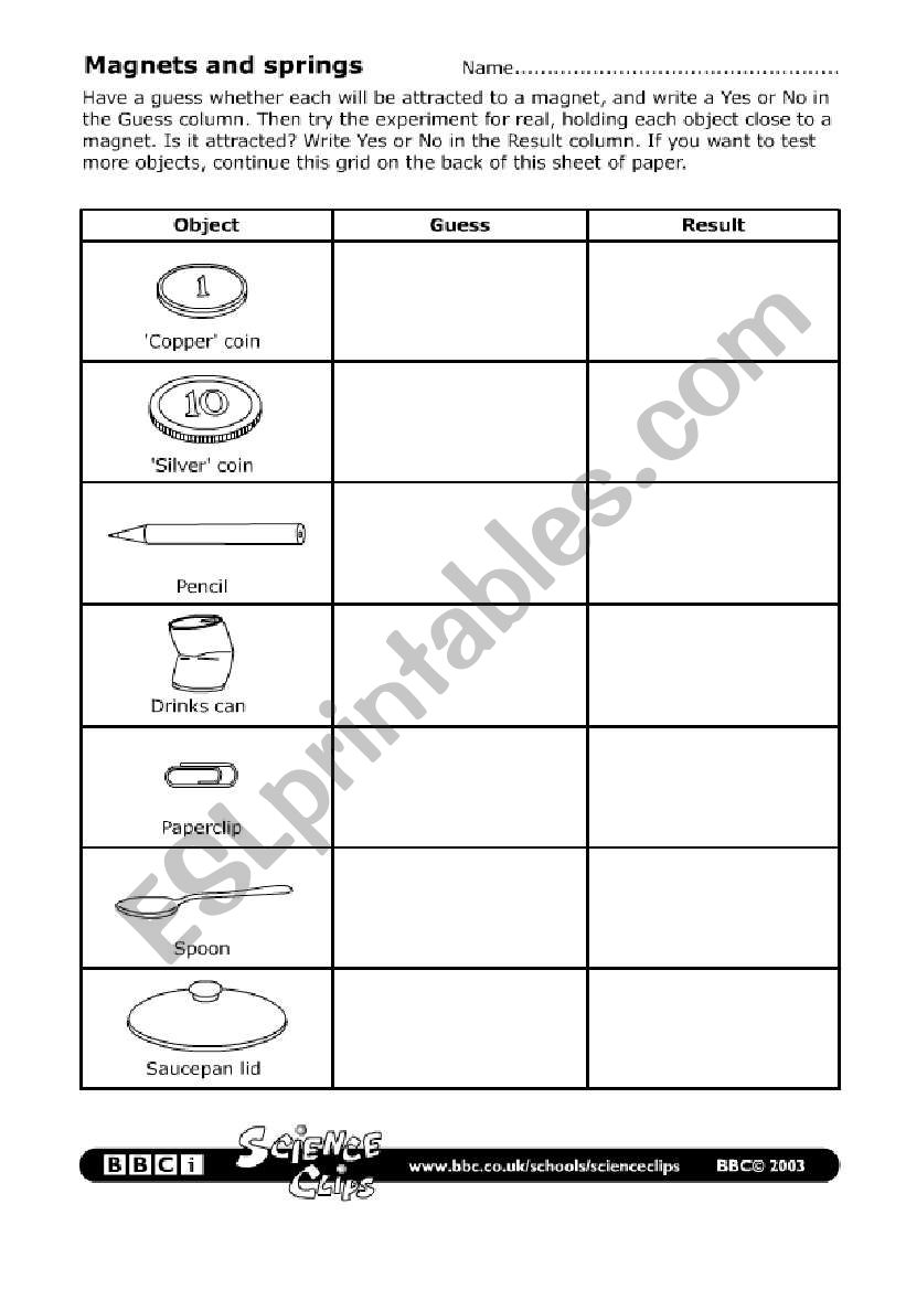 Magnets worksheet