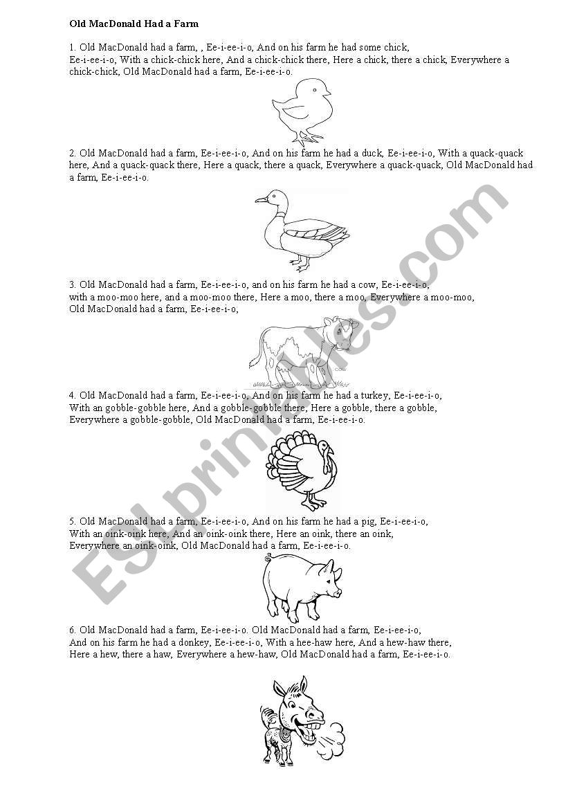 Old MacDonals had a farm worksheet
