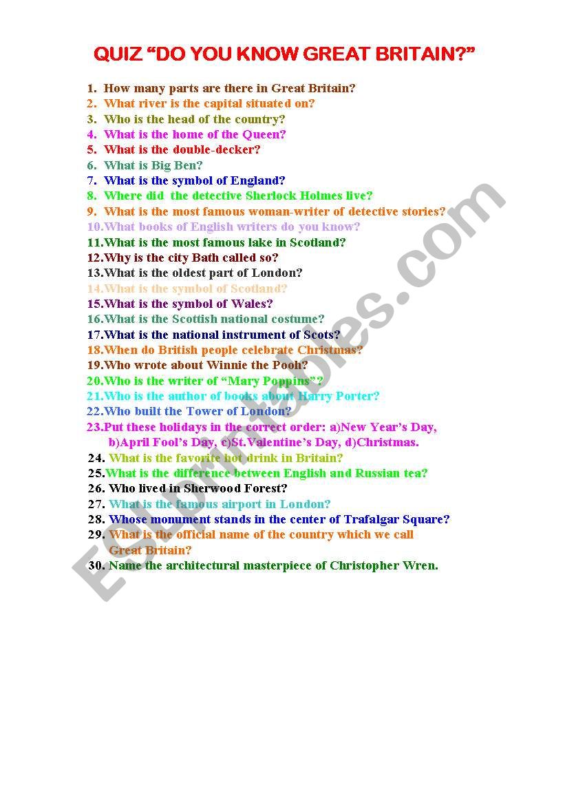 Do You Know Great Britain? worksheet