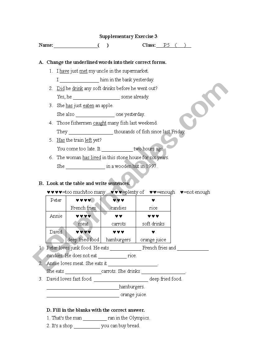 Supplementary Exercise 3 worksheet