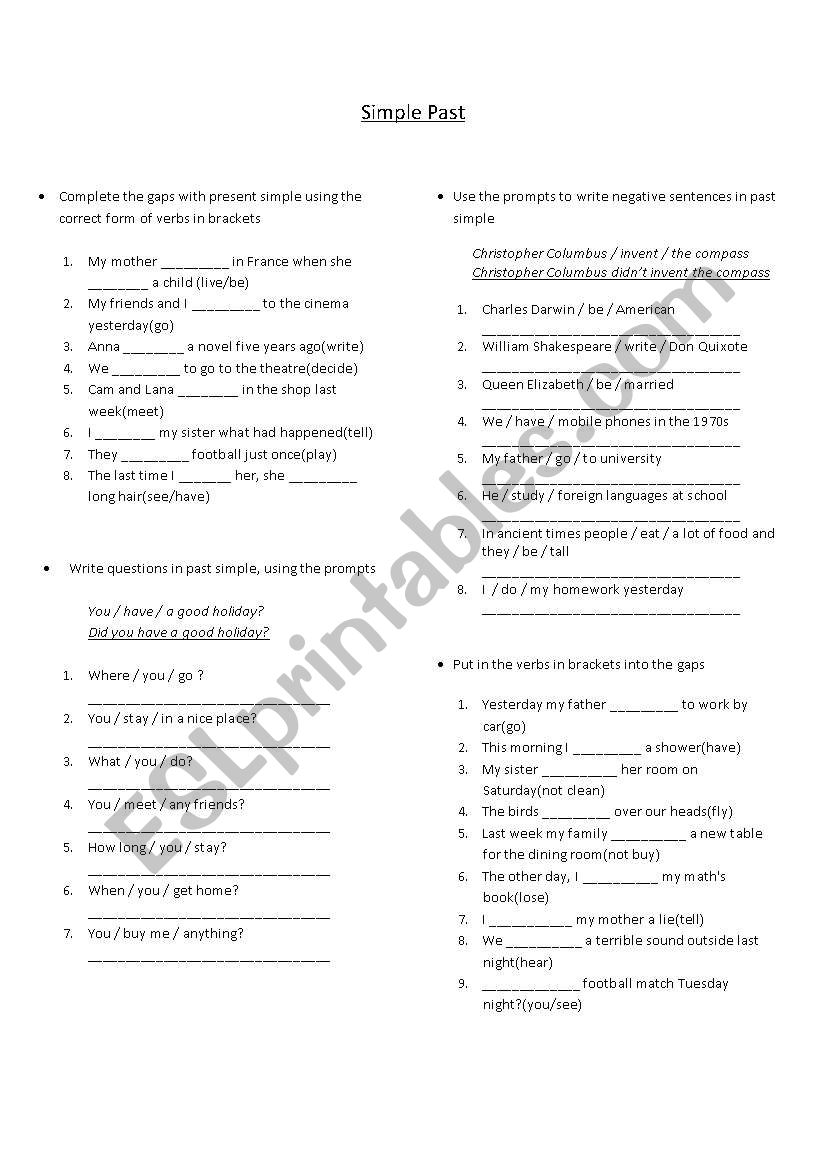 simple past worksheet