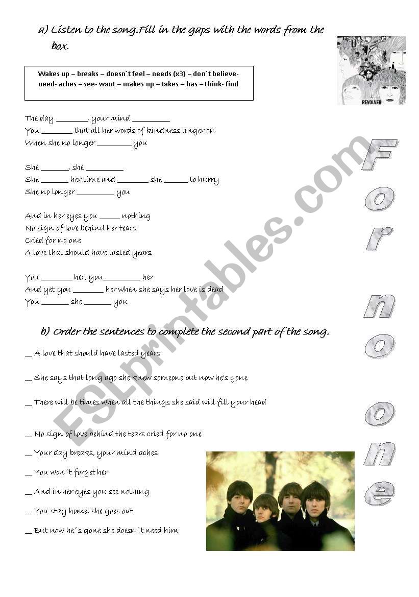 for no one the beatles worksheet