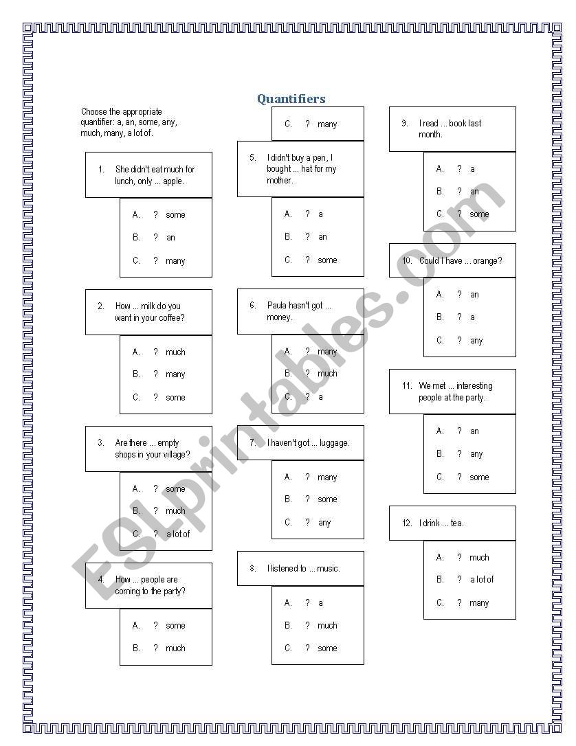 Quantifiers worksheet