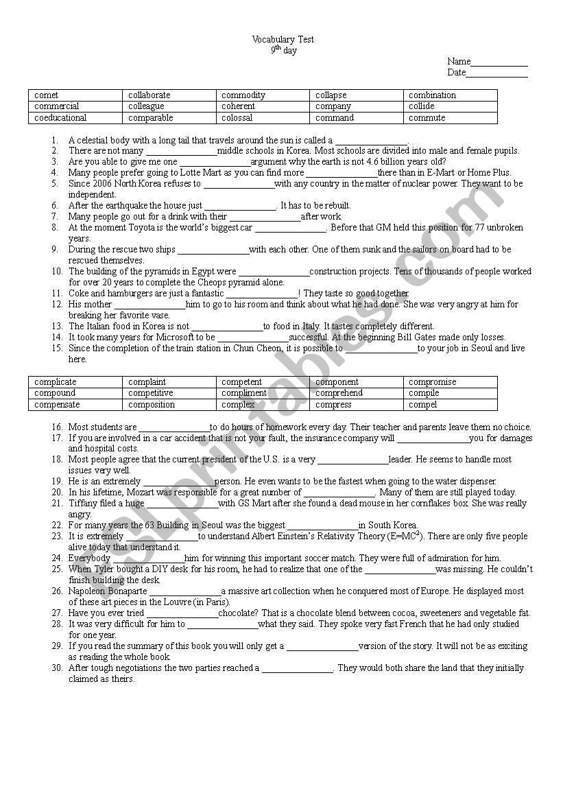 Vocabulary Test Day 9 (LinguaForum)