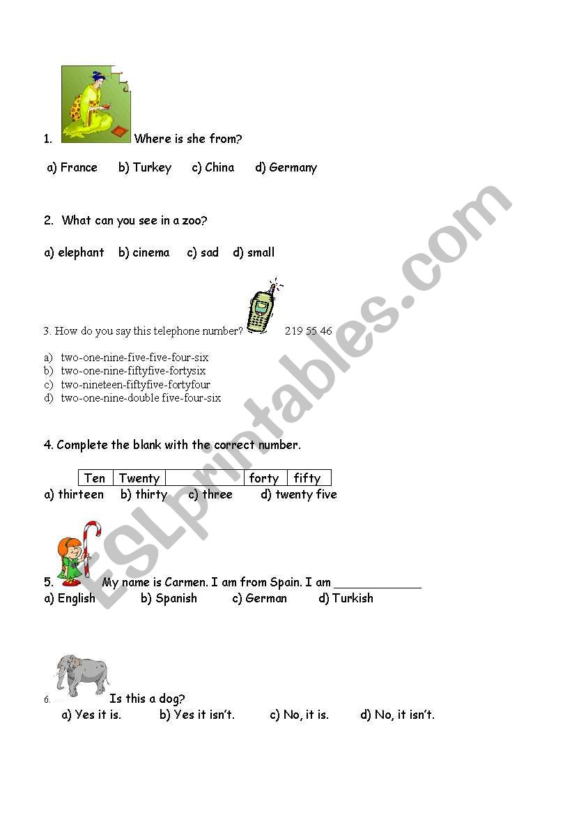 test worksheet