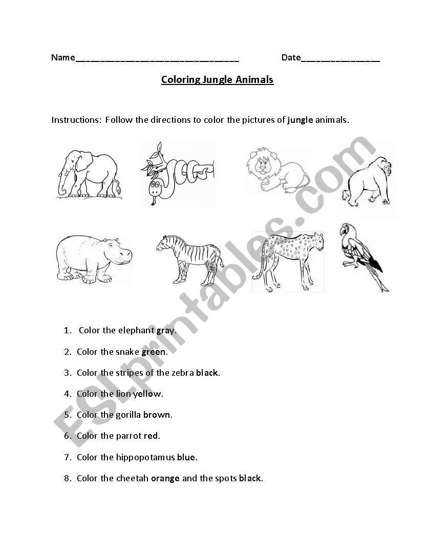 Coloring Jungle Animals worksheet