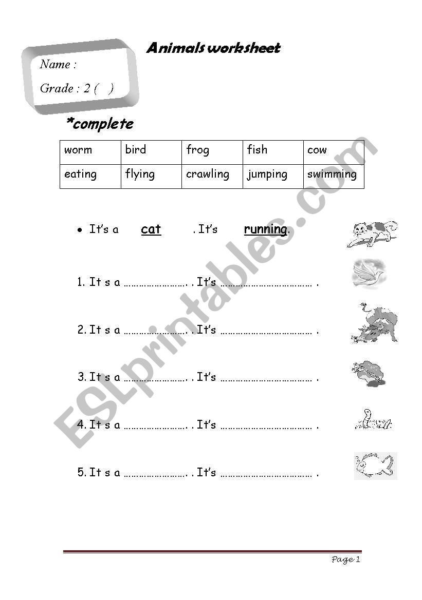 Animals /action verbs worksheet