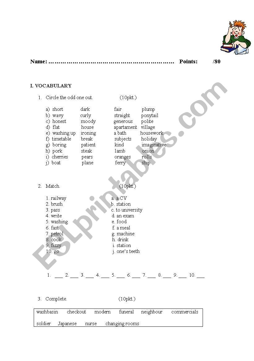 Excellent revision test worksheet