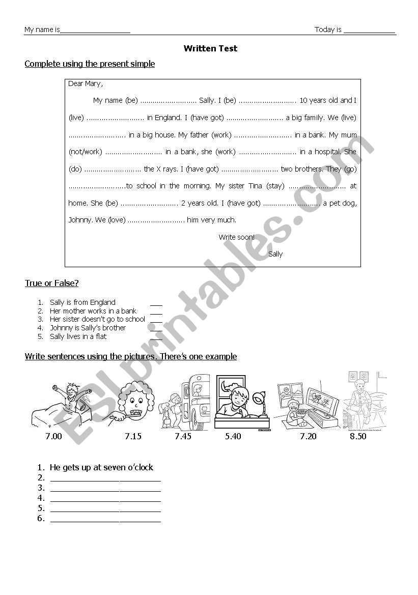 Simple Present Mini test worksheet