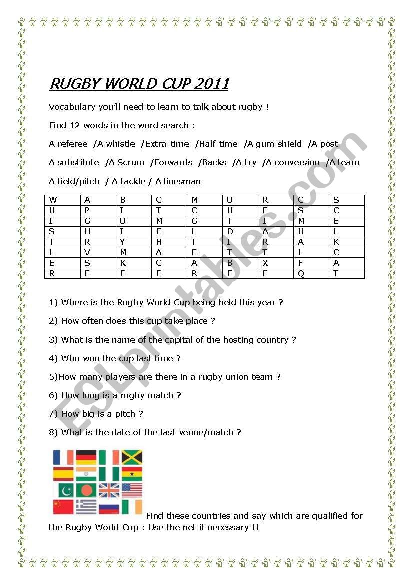 Rugby World Cup 2011 worksheet