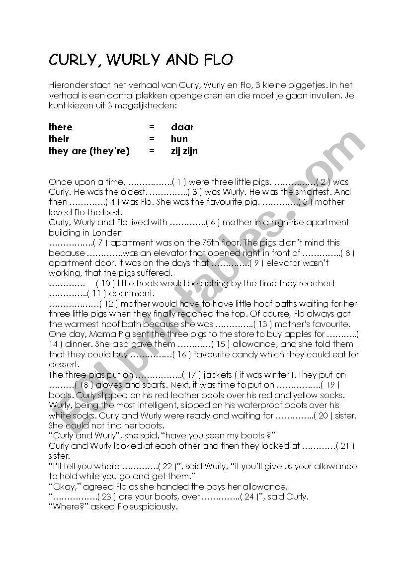 curly, wurly and flo worksheet