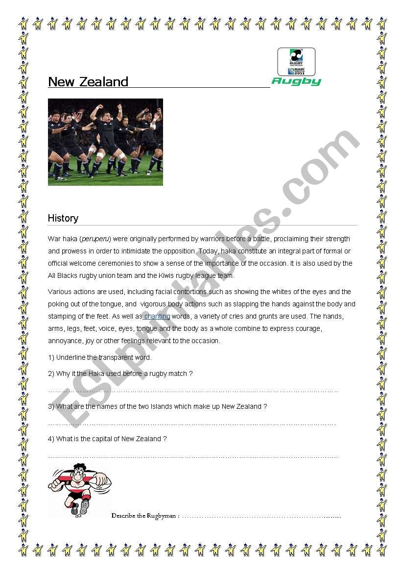 New Zealand & HAKA worksheet