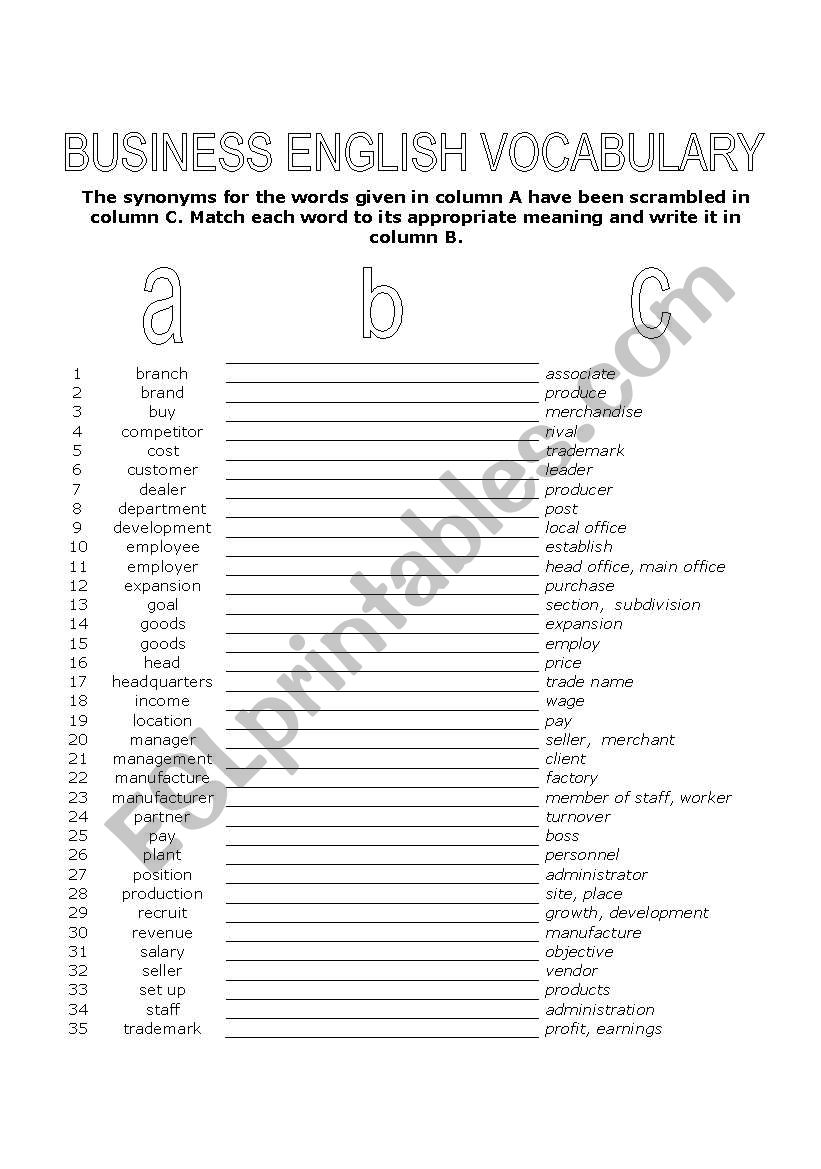 Business English Vocabulary worksheet