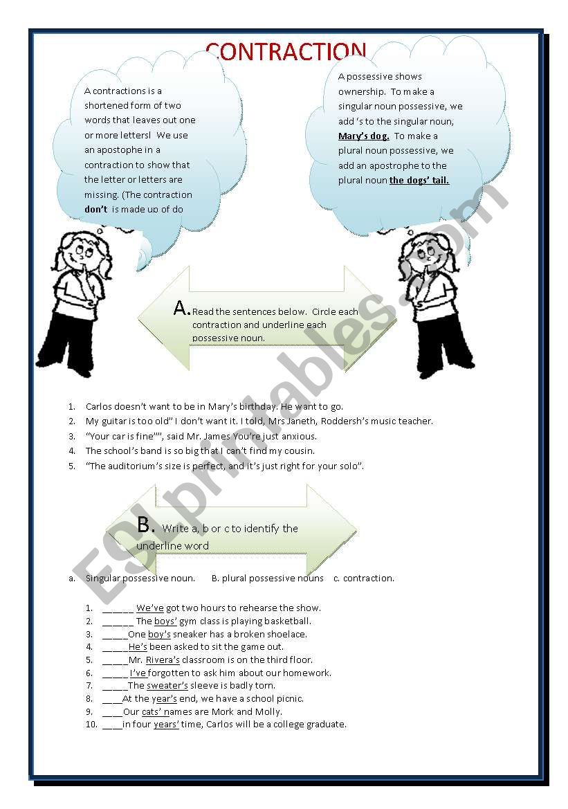 CONTRACTION FORMS worksheet