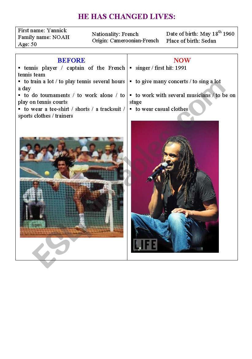 Used  to - Yannick Noah worksheet