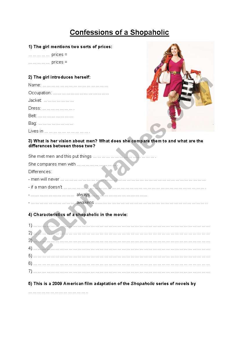 Confessions of a shopaholic worksheet