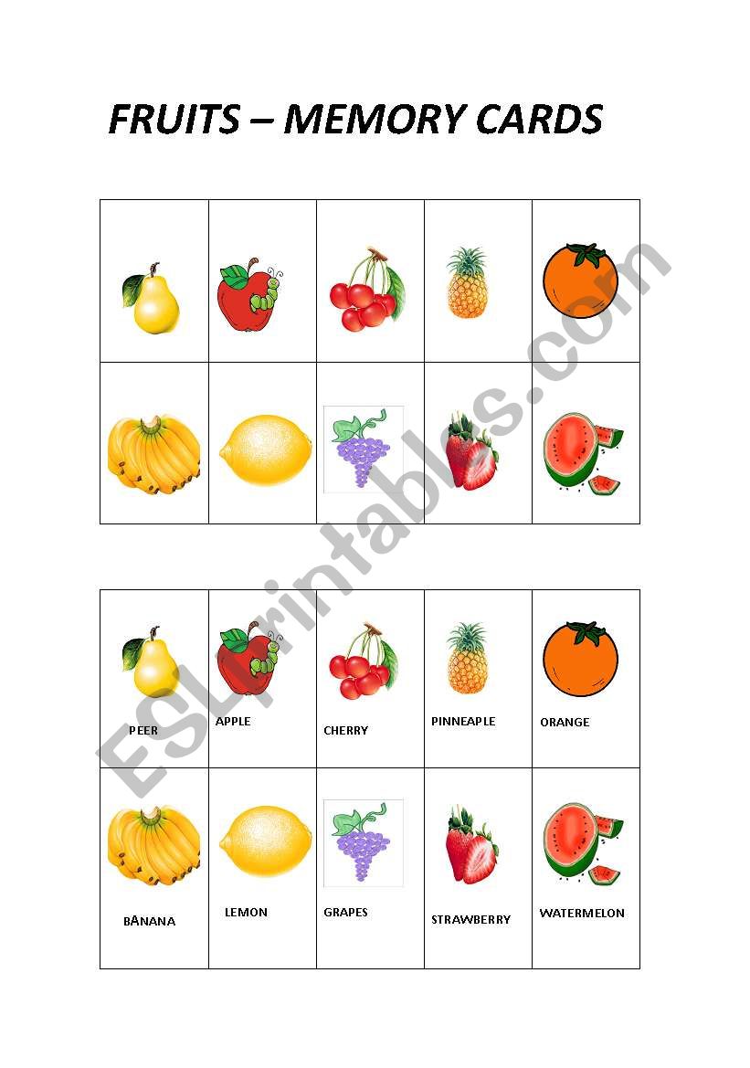 FRUITS MEMORY CARDS worksheet
