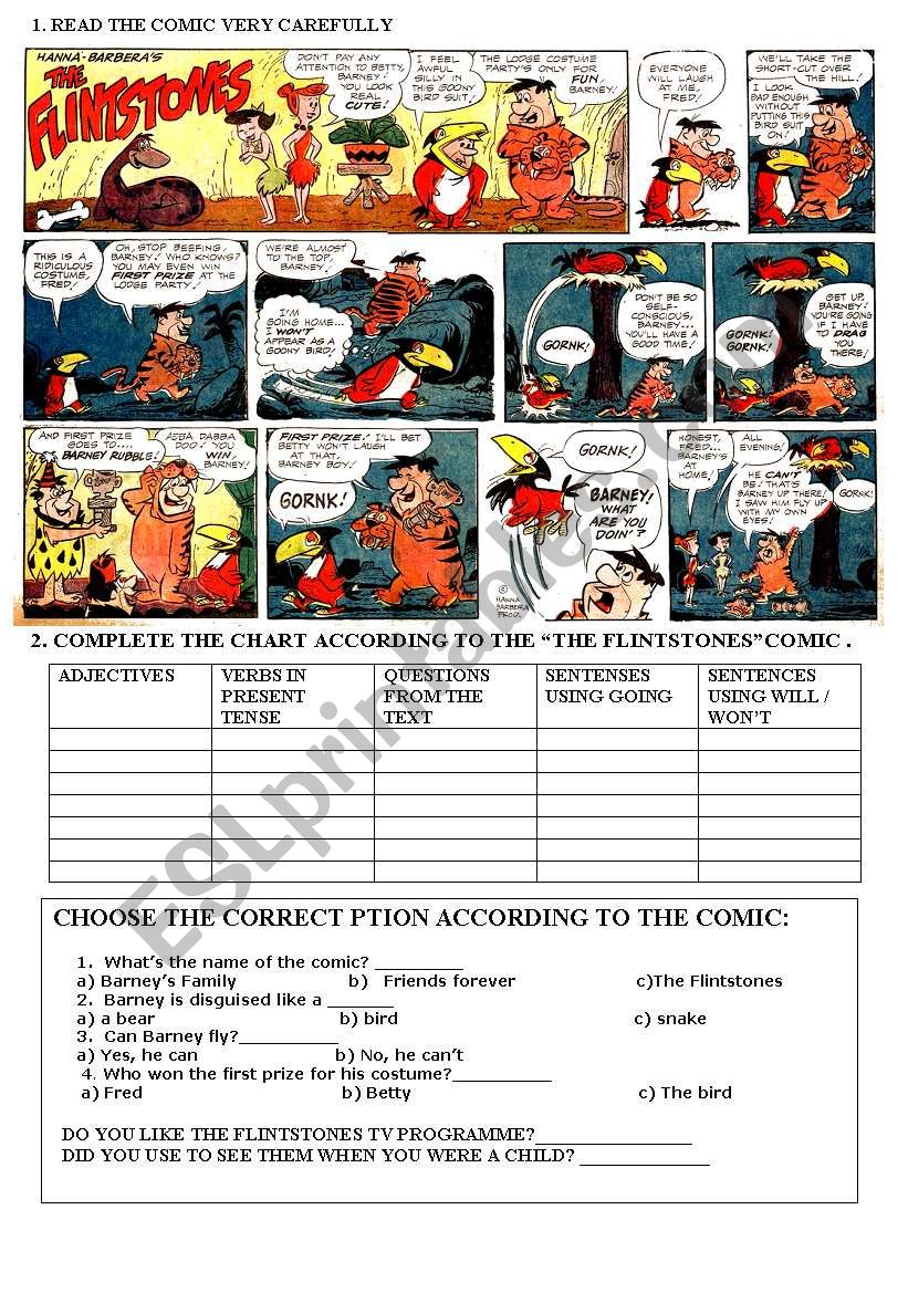 THE FLINTSTONES COMIC worksheet