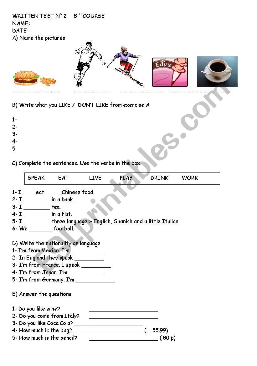 test on present simple verbs worksheet