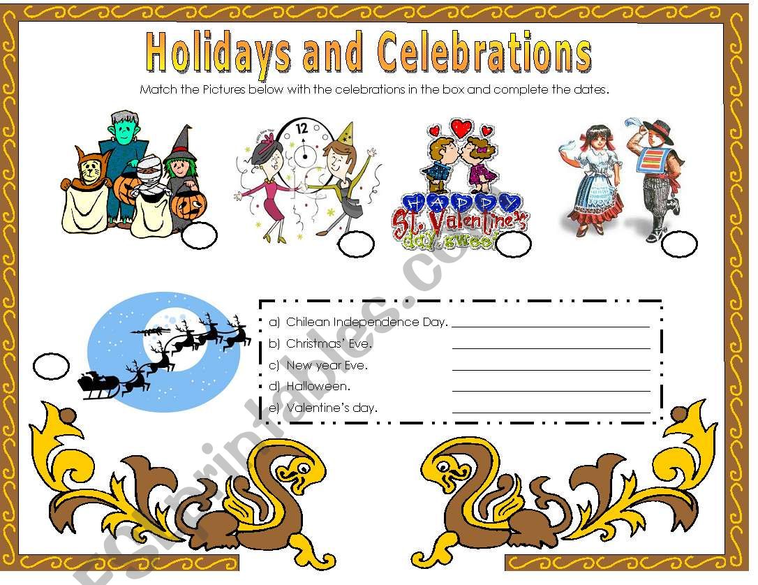 Holidays and celebrations worksheet
