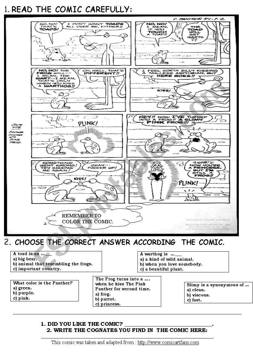 THE PINK PANTHER COMIC worksheet