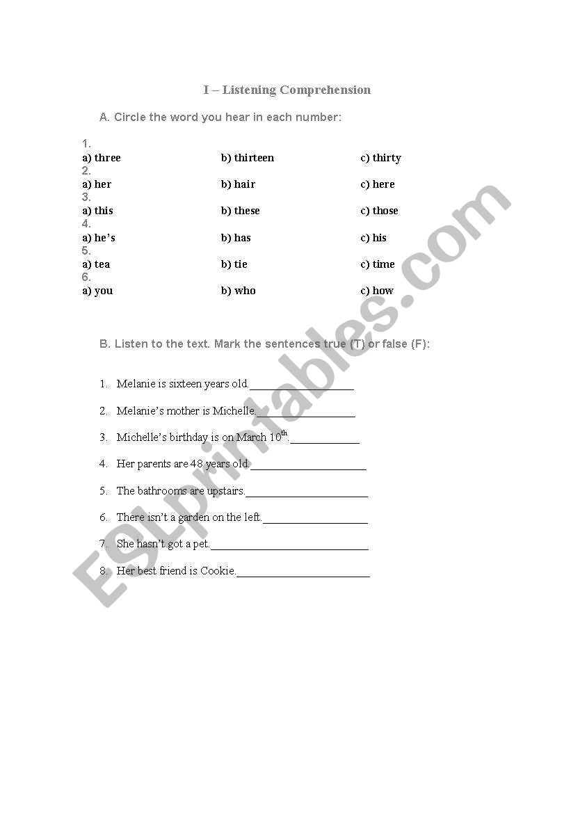 Placement Test 6th Form worksheet