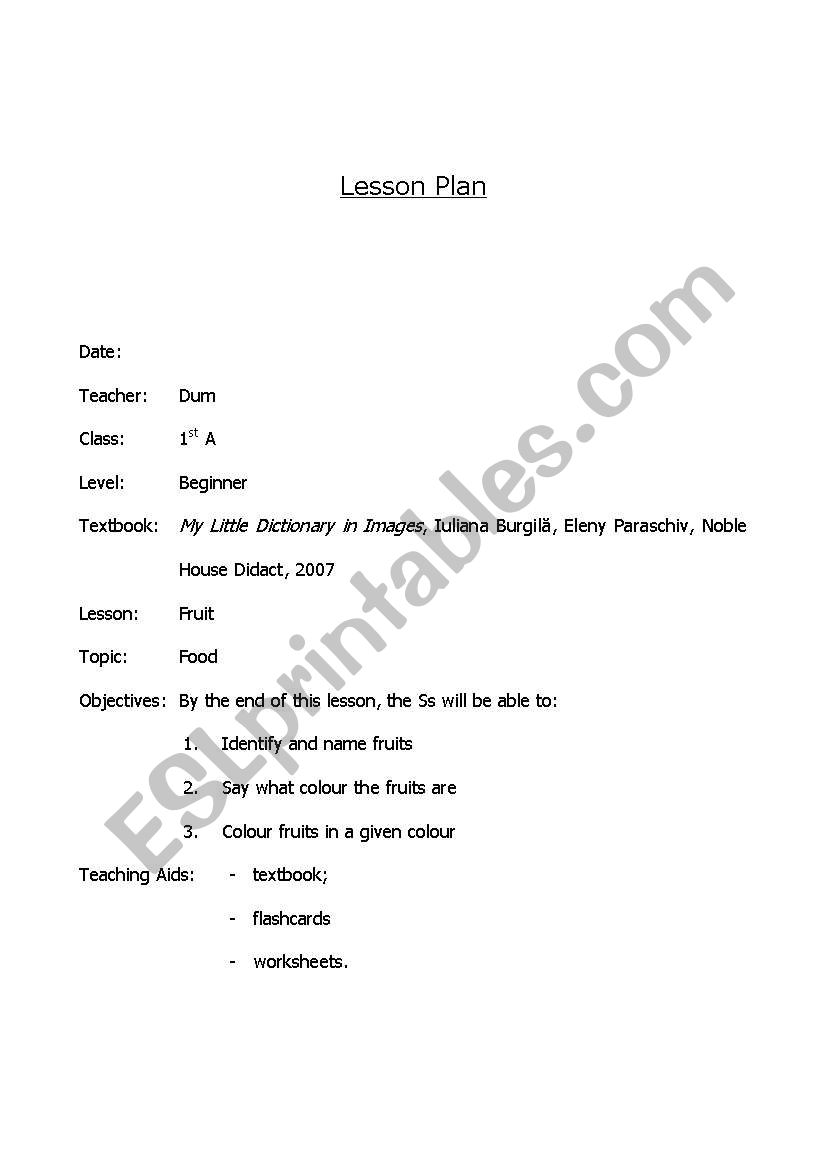 fruits worksheet