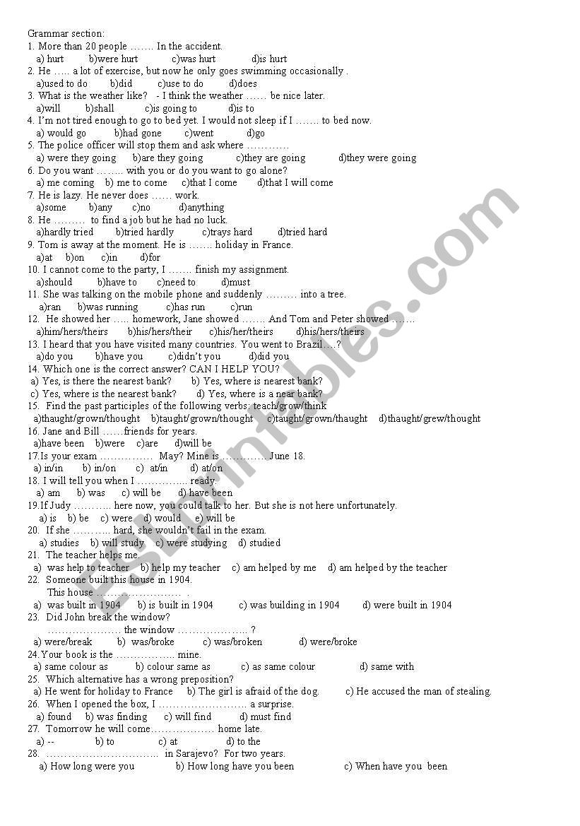 Grammar exercises worksheet