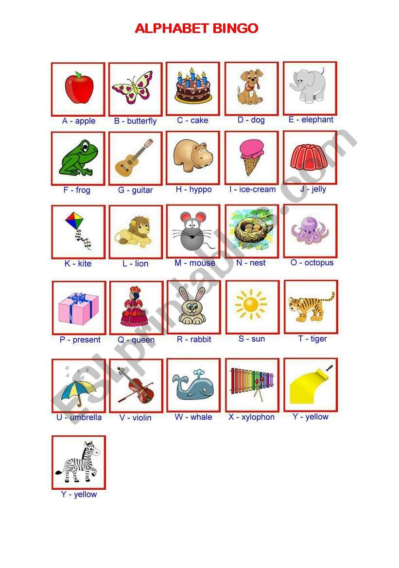 Alphabet bingo worksheet