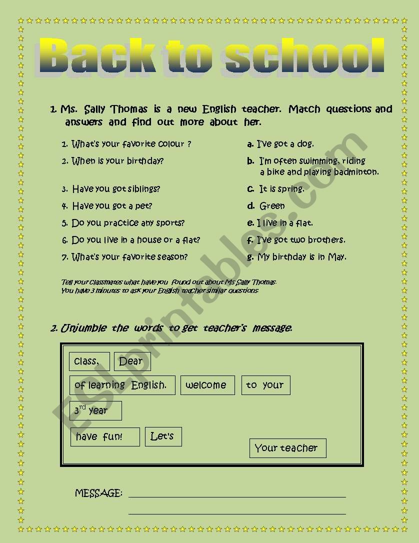 Back to school worksheet