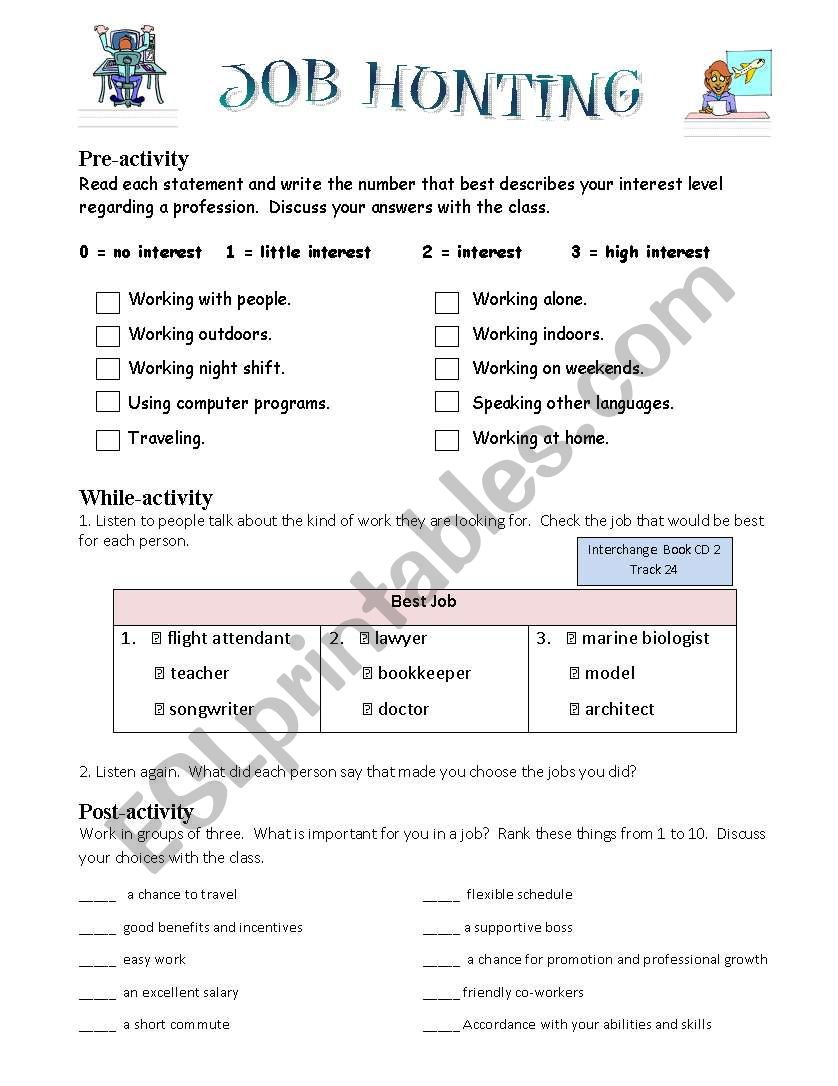 Job Hunting worksheet