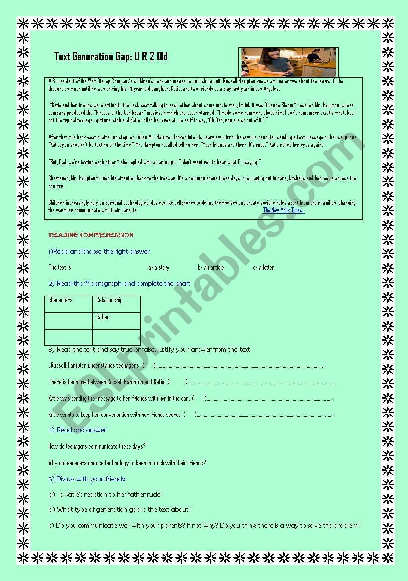 generation gap worksheet