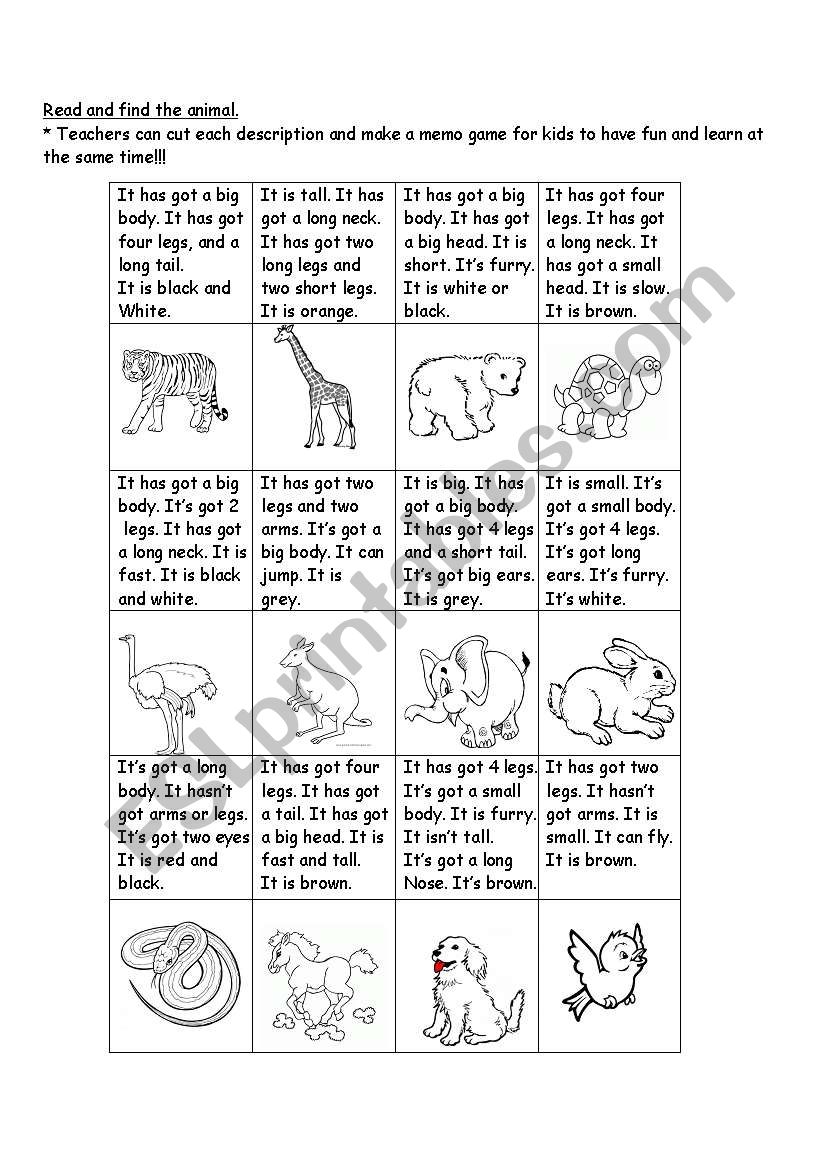 Memory game worksheet