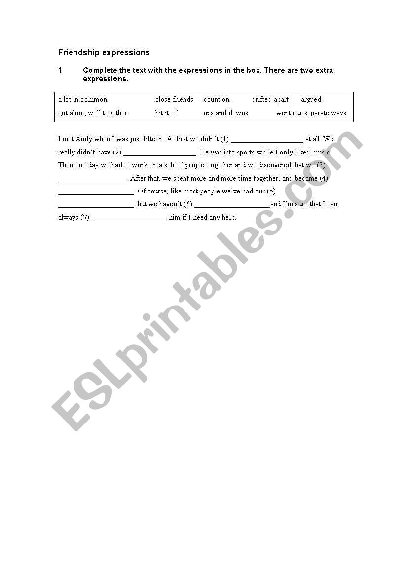 frienship expressions worksheet