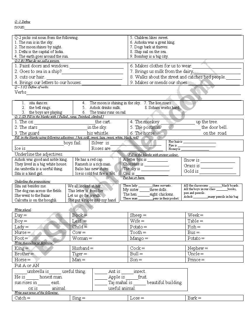 These two sheets include exercise of finding Noun, adjectives , verbs  fill in the blaks of adjective