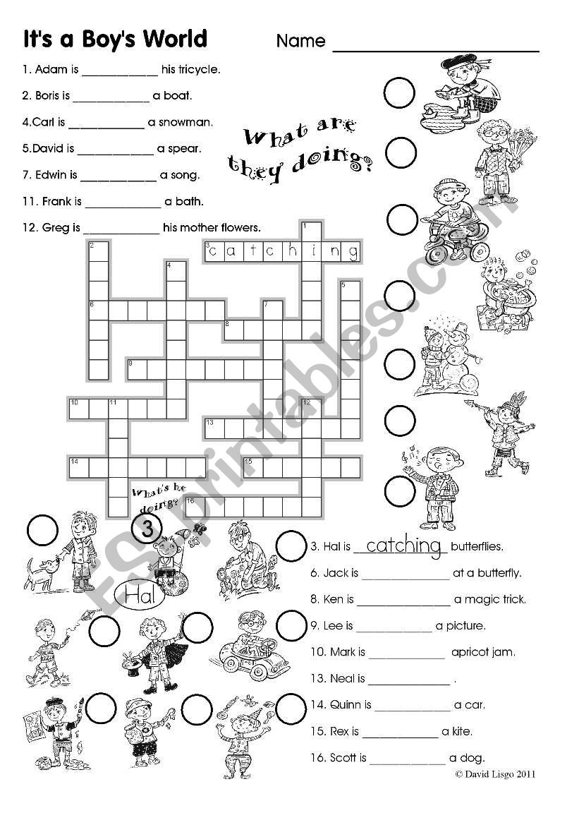 Its a boys world: crossword and activities with key