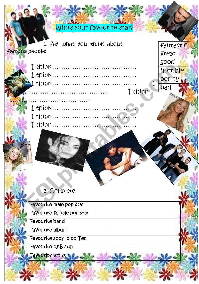 Whos your favorite star? worksheet