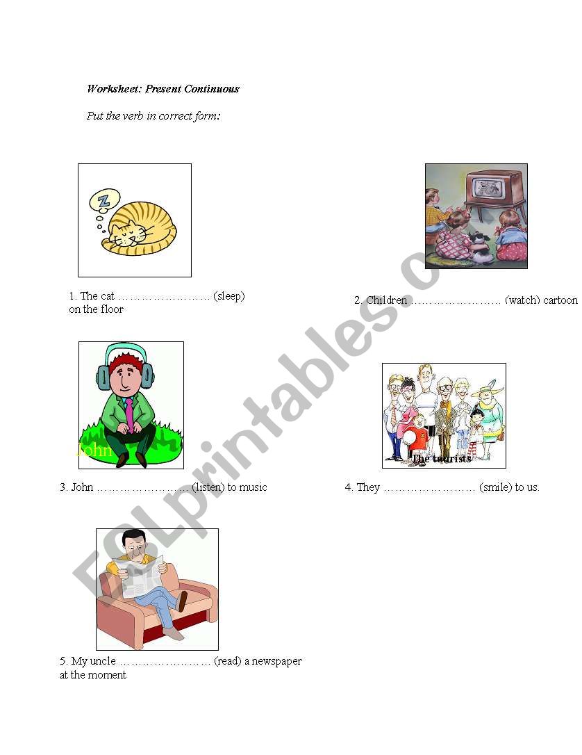 worksheet for practice present continuous.