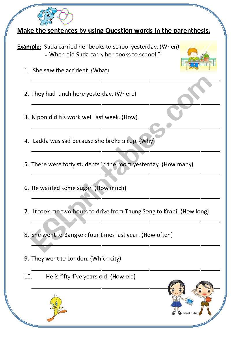 Question word worksheet