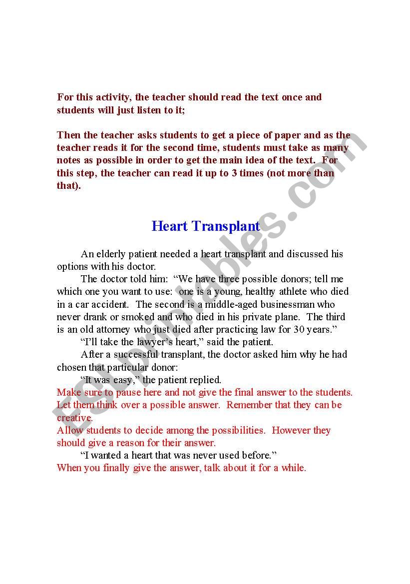 Reading and Speaking worksheet
