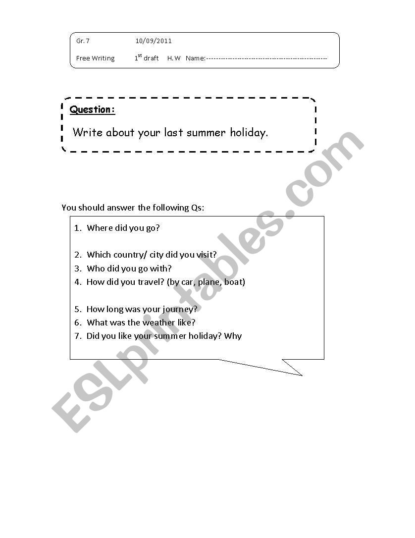 my summer holiday worksheet