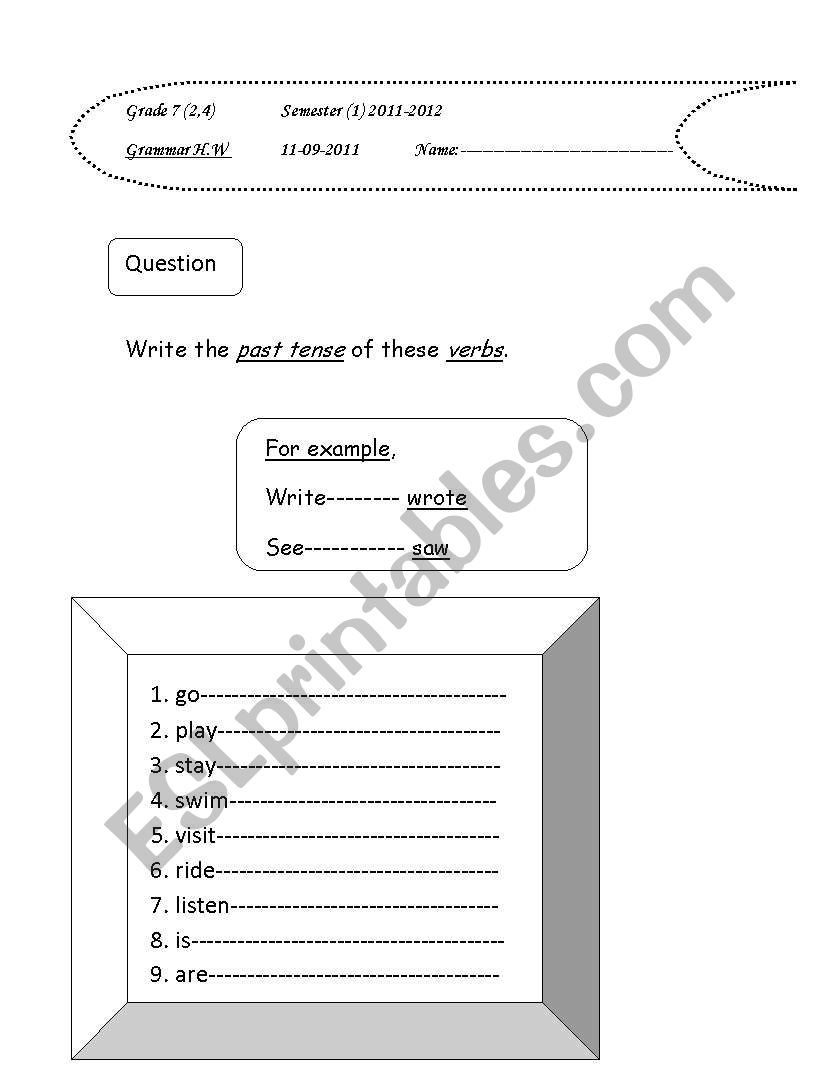 past tense verbs worksheet