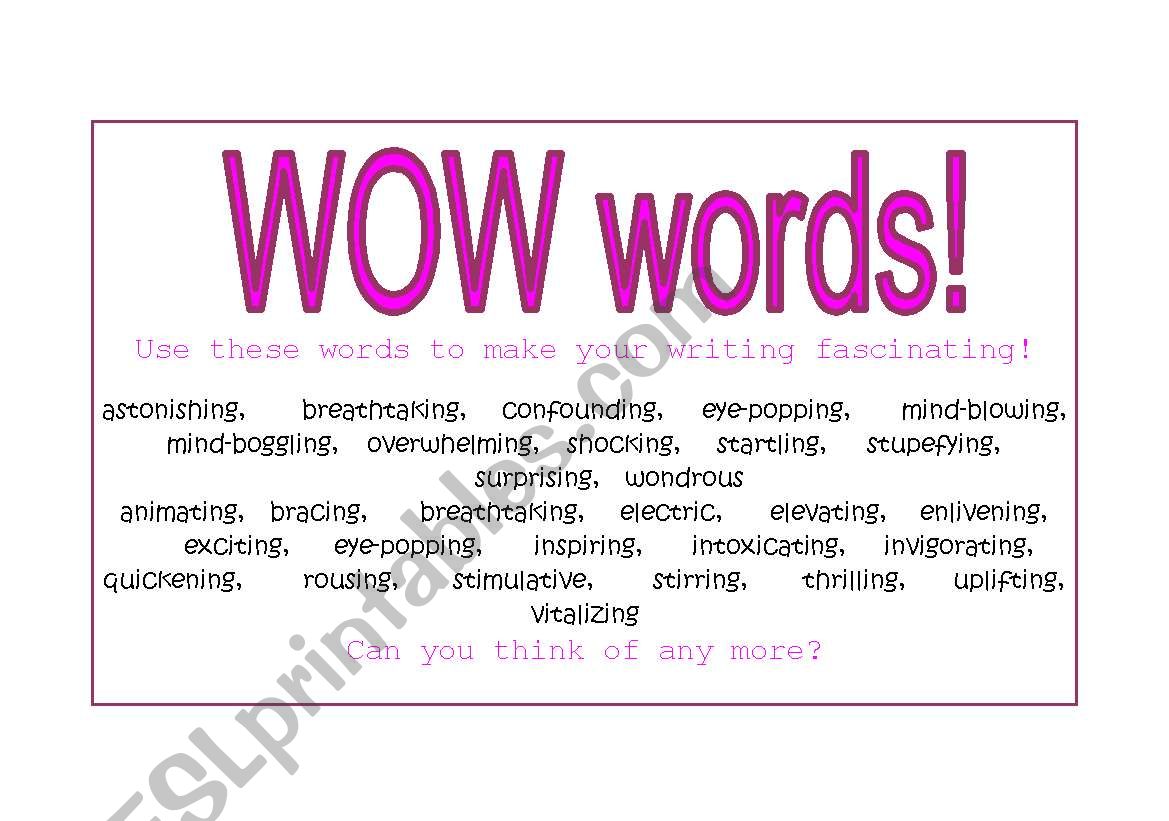 wow words worksheet