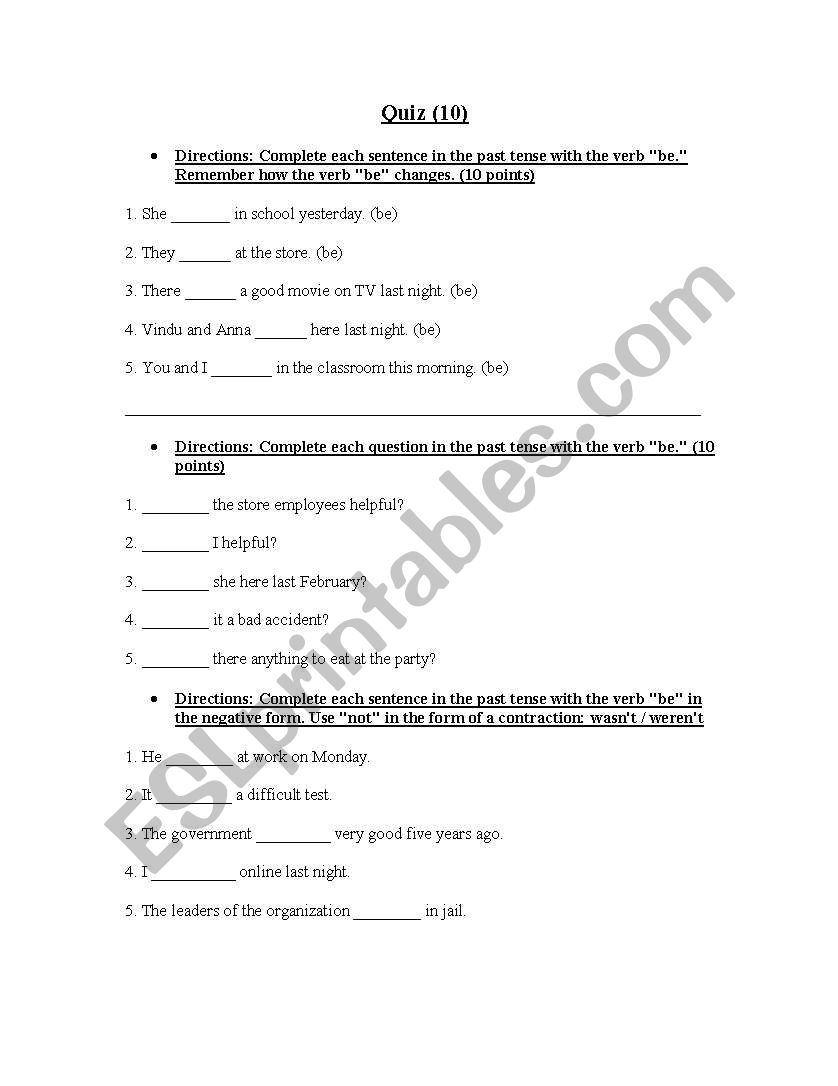 past simple quiz worksheet