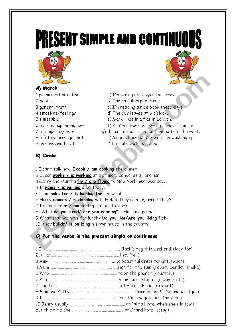 PRESENT SIMPLE AND CONTINUOUS worksheet