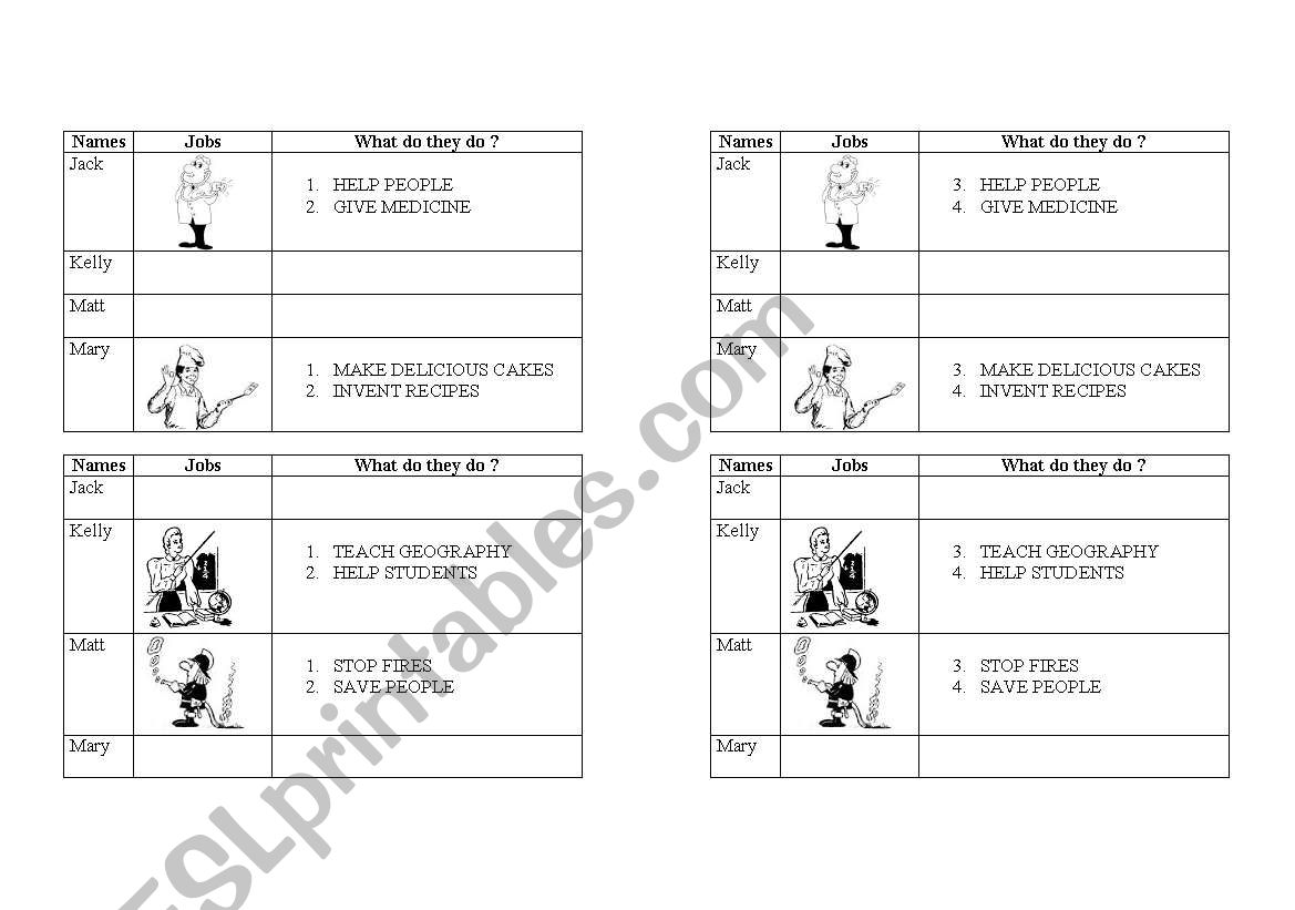 JOBS : PAIR WORK worksheet