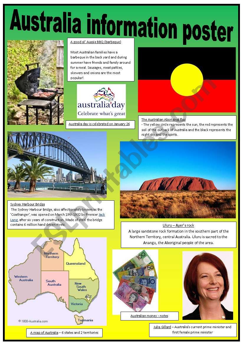 Australia poster  worksheet