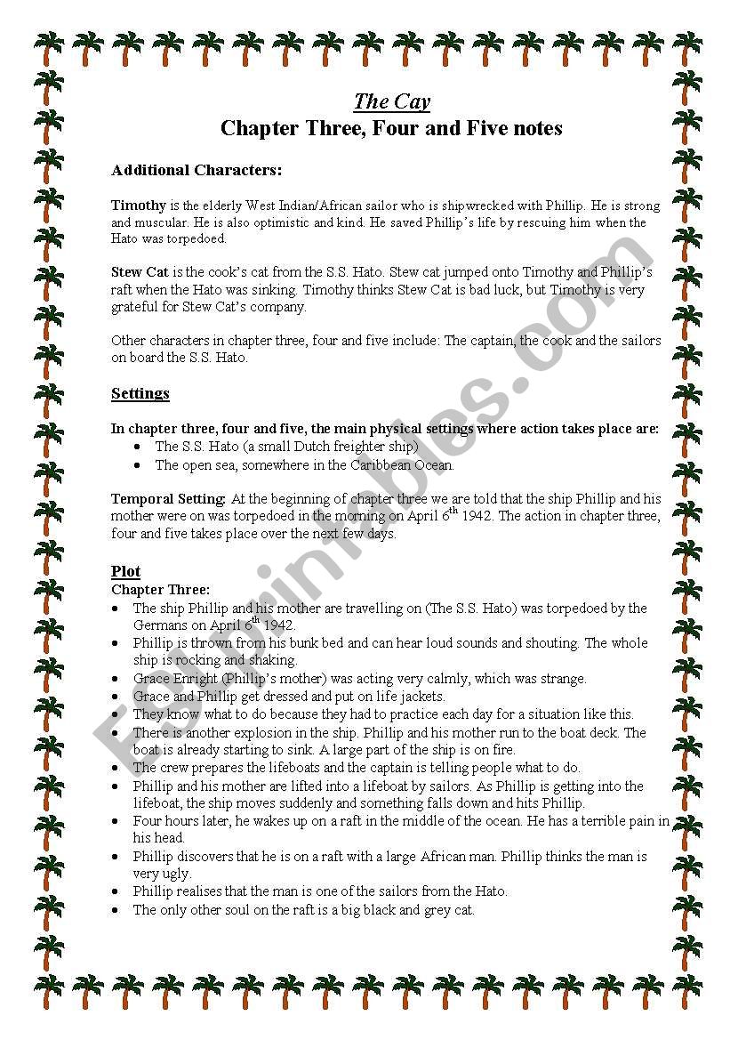 The Cay - Chapter 3, 4 and 5 notes