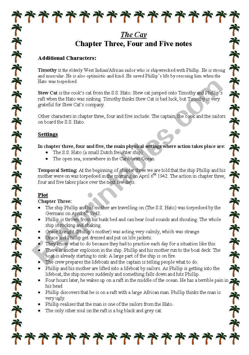 The Cay - Chapter 3, 4 and 5 notes